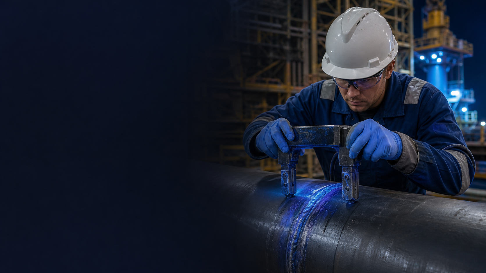 Magnetic particle examination of a welded pipe